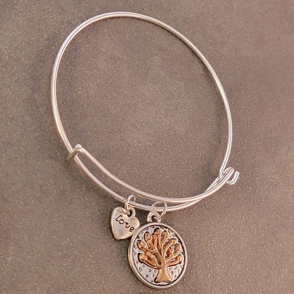 NEW Silver Tree of Life Love Heart Expandable Charm Bracelet - Picture 2 of 6